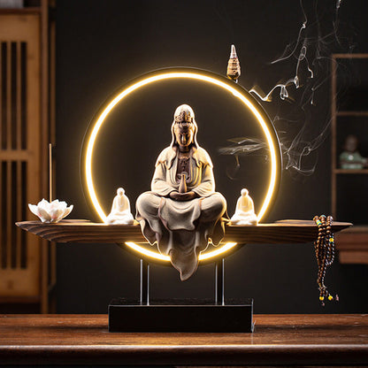 Incensário Cascata Kuan Yin com Luminária Led - Zalupe