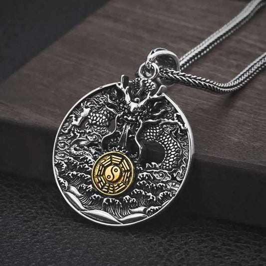 Necklace Sterling Silver Dragon Yin Yang Pendant - Zalupe