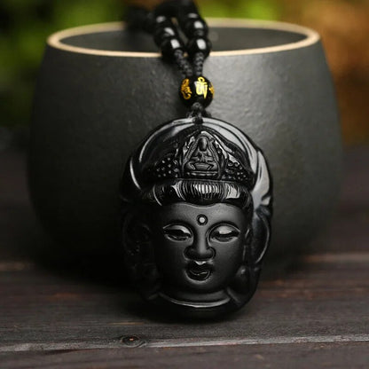Colar Buddha Kuan Yin Obsidiana Negra